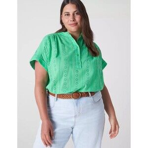 NEW Lane Bryant Short Sleeve Eyelet Popover Blouse‎ Green Cotton Plus Size 20